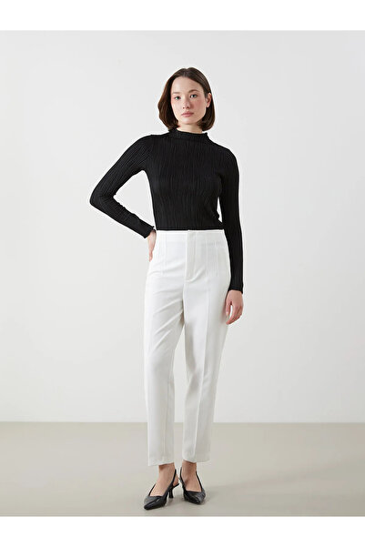 LC Waikiki Black Stand Collar Textured Women's Bodysuit
