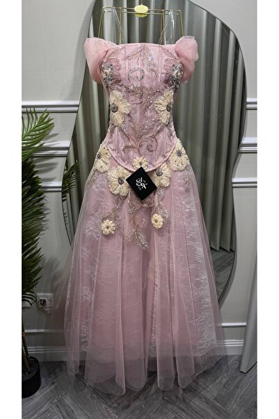 Jood Women's Pink Embroidered Embossed Midi Dress