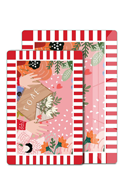 Decovetro 2'li Cam Kesme Tahtası ve Sunumluk Karışık Renkli Love Desenli 20 x 30 cm ve 25 x 35 cm