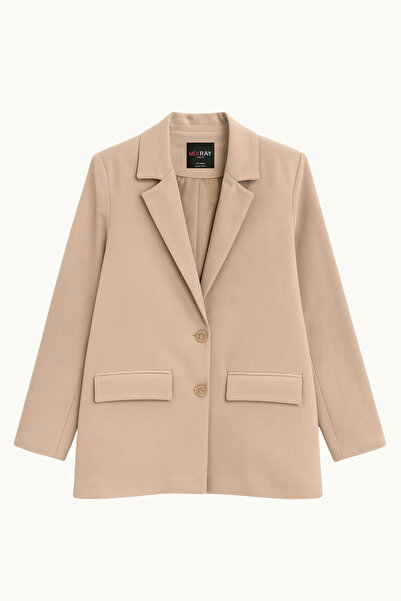 Mixray 4786 Kadın Oversize Kruvaze Blazer Ceket Toprak