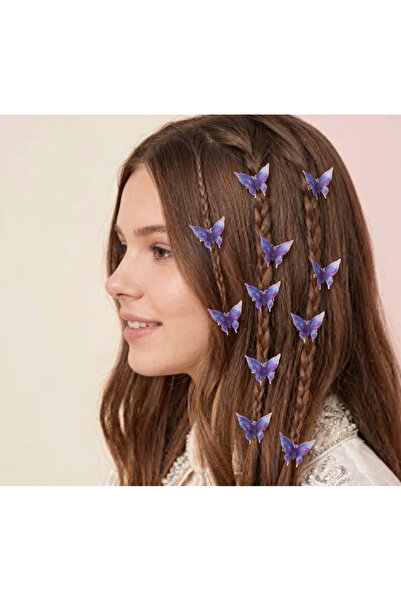 Luludy Kids Mor Hologram Kelebek Model 10'lu Kız Çocuk Saç Küpesi