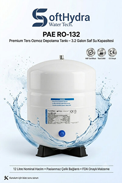 Softhydra RO-132 Ters Ozmoz Su Arıtma Tankı 12 Litre 3.2 Galon Paslanmaz Çeli...