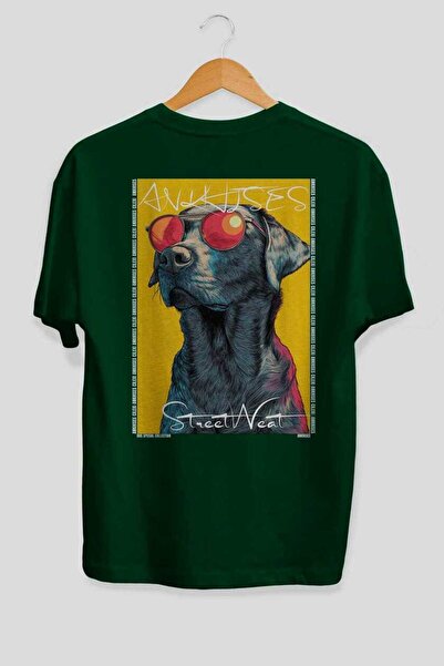 Ankhises Tricou verde supradimensionat cu imprimeu câinele "For Dog's Sake 13...