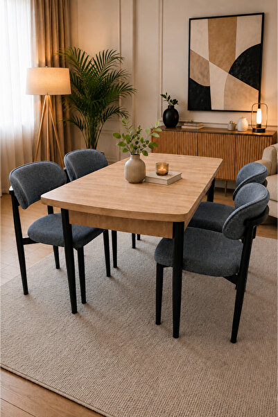 DEREN HOME Calvin Serisi 80x130 Açılabilir Masa 4 Adet Silinebilir Sandalye M...