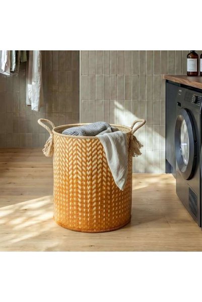 PAN HOME Avenue Round Palm Leaf Basket 45x45x58cm - Natural/orange