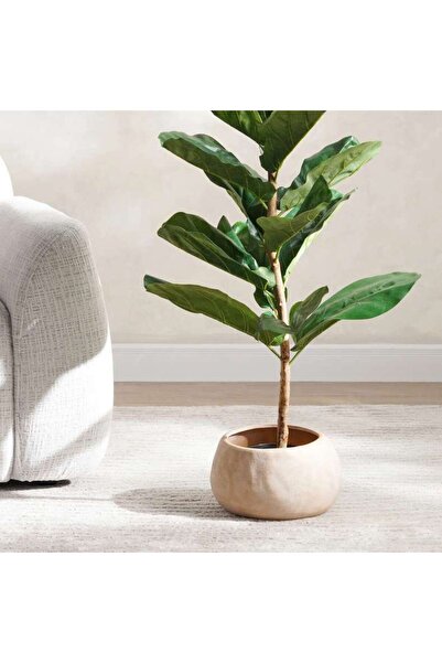 PAN HOME Nico Stoneware Planter With Gold Finish 27x27x16.5cm - Beige