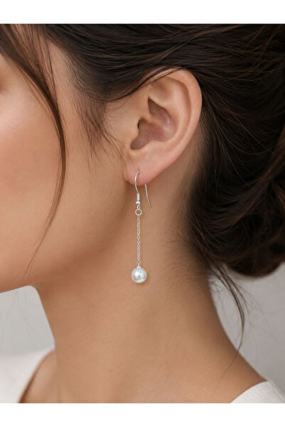 Sanem silver 925 Ayar Gümüş Gercek İnci Küpe ,İnci Küpe, Gümüş Küpe,Sallantıl...
