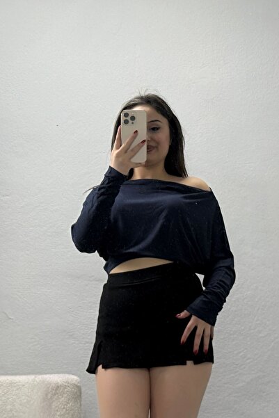 BELENDİR Women's Asymmetrical Blouse with Drop Shoulders Navy Blue