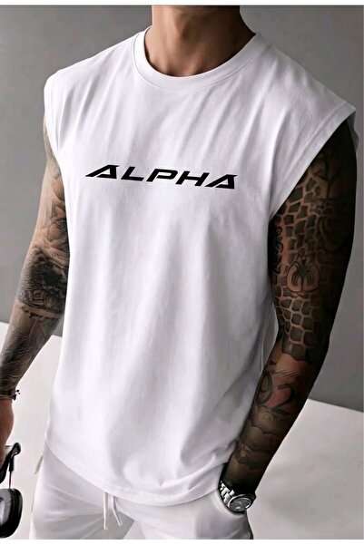 BUWOM Men's Alpha Printed Zero Sleeve T-Shirt