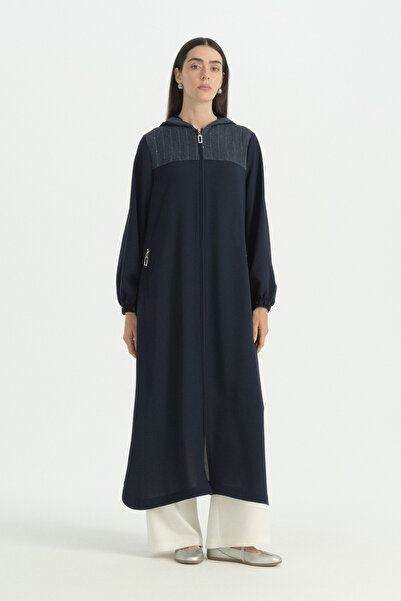 Nihan Sequin Mesh Detailed Ferace - Navy Blue