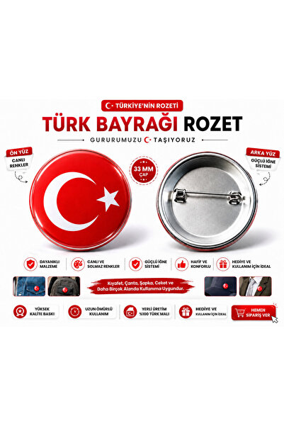 PRIMENEST Türk Bayrağı Metal Rozet 33 mm – İğneli Metal Yaka Rozeti | 1 Adet
