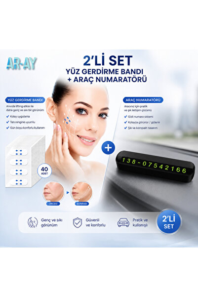 AR-AY 2'li Set Yüz Gerdirme Bandı 40 Adet + Araç İçi Gizlenebilir Telefon Num...