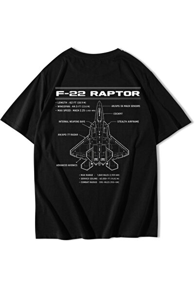 BRZ COLLECTION Ουνισέξ Υπερμεγέθες Μπλουζάκι F-22 Raptor Μαύρο