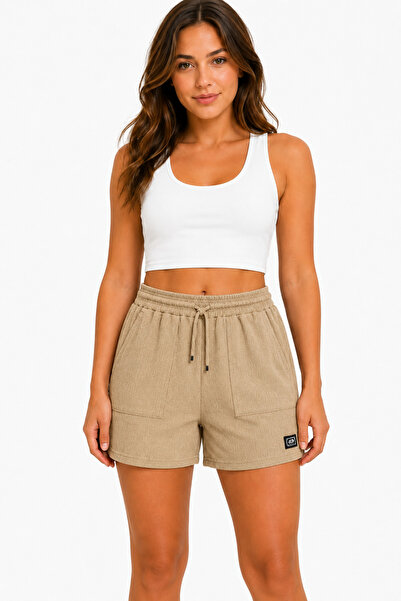 just wear zt Women's Wrinkled Textured Shorts, Elastic Waist Lace-Up Comforta...