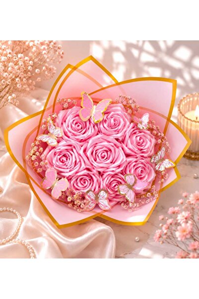 oncelbloom Ledli 8'li Pembe Saten Gül Buketi El Yapımı – Yapay Gül Aranjmanı ...