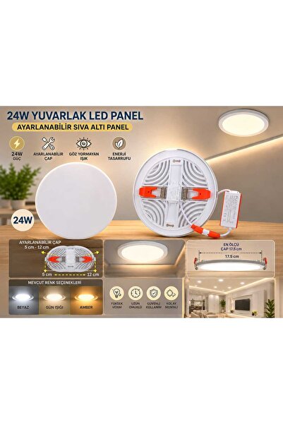 SAKİN ENERJİ 24W Yuvarlak Ayarlanabilir Sıva Altı Led Panel (BEYAZ)