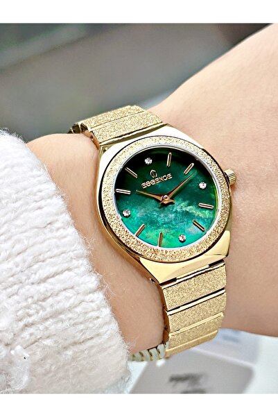 Essence Special Design Steel Cord Gold-Green Color Women Wrist Watch D1145Mr