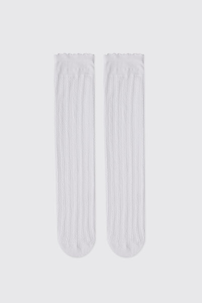 Panço Baby Girl Self-Patterned White Knee-High Socks