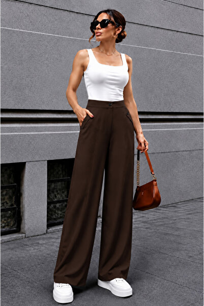 GİYİYORUM Women's Button Detailed High Waist Palazzo Trousers
