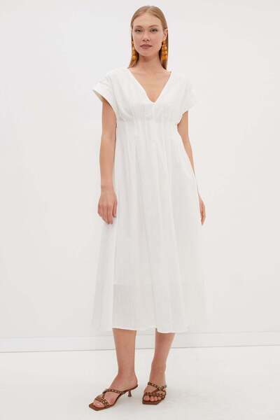 Fulla Moda Lace-Up Back Pleated Midi Dress