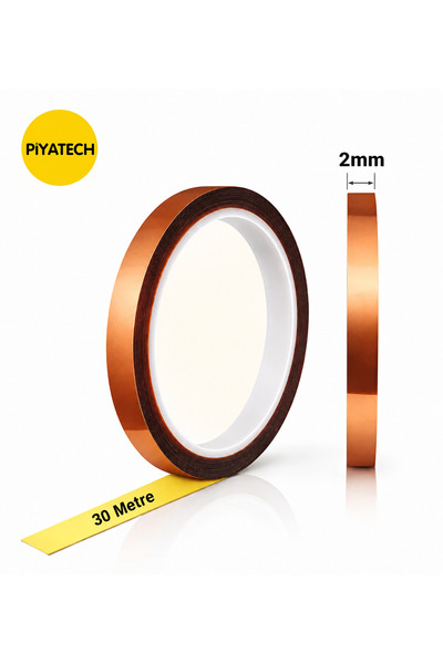 PİYATECH Kapton Yanmaz Bant Yüksek Isıya Dayanıklı Isı Bandı 2mm X 30 Metre