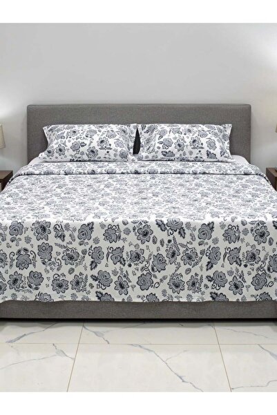 RISHAHOME King size Cotton Blend Flat Bedsheet Set 144 Thread Count Floral Pr...