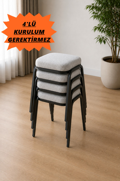 Flinder 4 ADET Metal Ayaklı Boyalı Tabure ,Sert Süngerli (Çökme Yapmaz), 3 Cm...