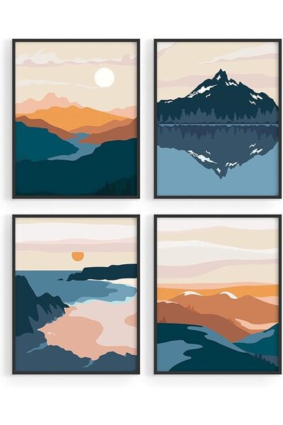 ESSESORIES Nature Mountain Mid Century Geometric Abstract Aesthetic Poster Wa...