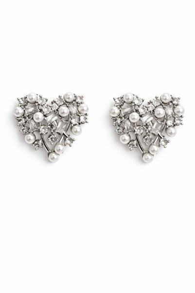 Angelovia Pearl Detailed Heart Earrings