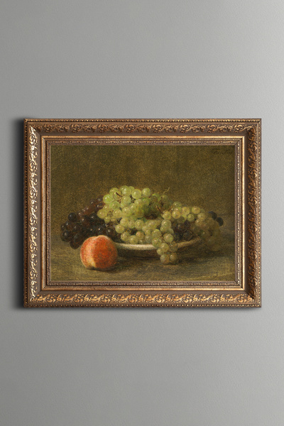 epiqart Still Life with Grapes and Peaches - Vintage Patterned Painting - Thi...