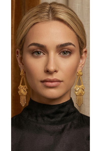 Nurtakı Gold Color Plated Wedding Engagement Earrings