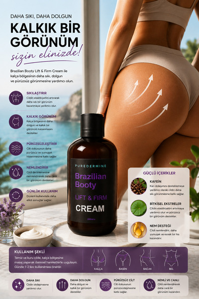 Puredermine Brazilian Booty Lift & Firm Cream – Günlük Kullanıma Uygun, Kalça...