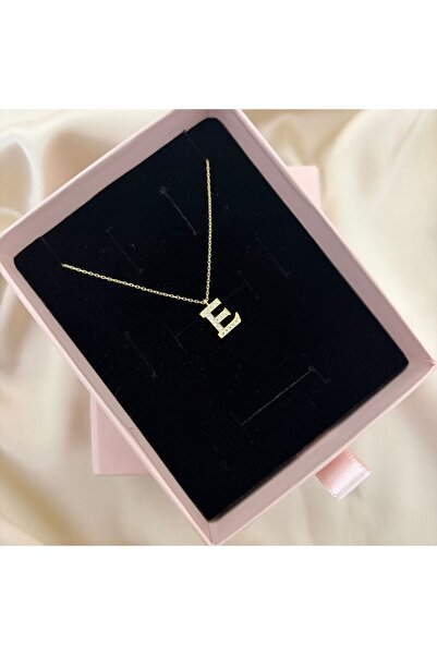 Lovera Jewellery 925 Ayar Gümüş 14K Gold Renk E Harfli Harf Kolye