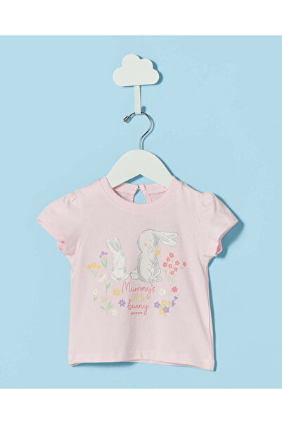REDTAG Infant Girls Lilac Bunny Graphic T-Shirt