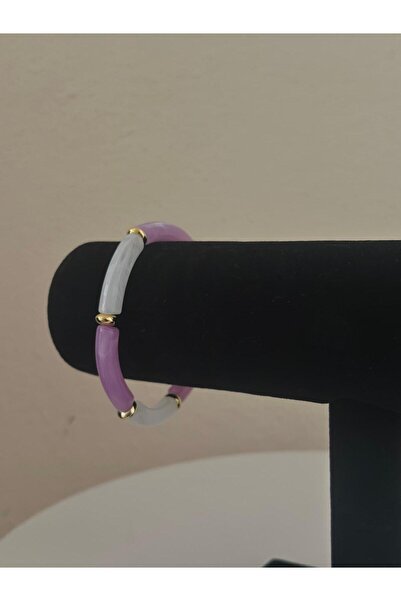 ROYAL SPARK White and Lilac Combination Stone Detailed Gold Color Design Brac...