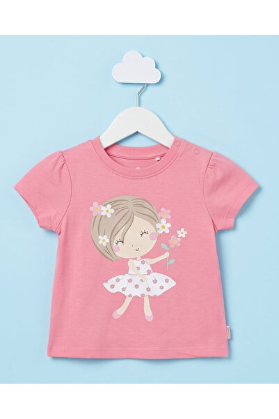 REDTAG Infant Girls Coral Printed T-shirt