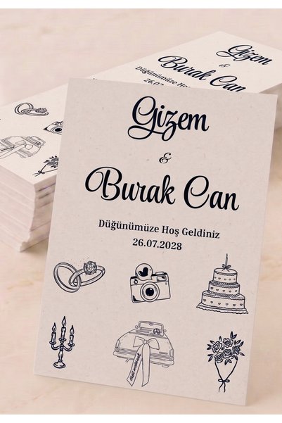 Hobi Sepeti Kişiye Özel Trend İsimli Nişan & Düğün Masa Kartı 100 Adet 8X24cm