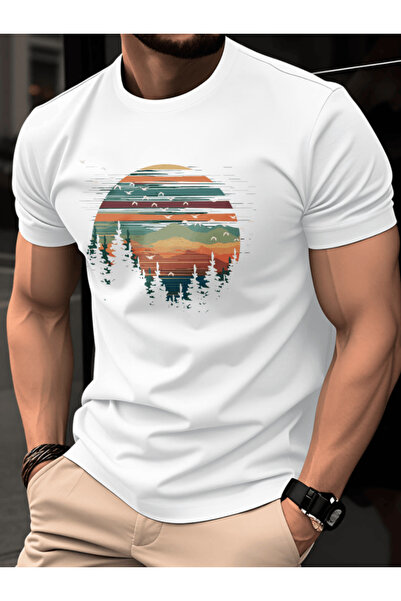 gencerco Mr. colorful sunset forest bird pattern design printed premium overs...