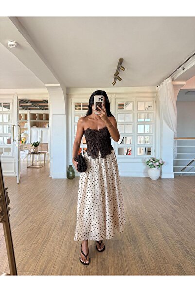 CADDELAMODA Women's Reverse Stitch Polka Dot Skirt