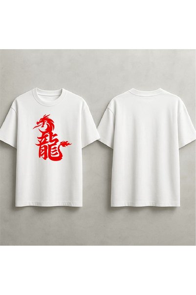EFEVRA Red Dragon Print Oversized T-Shirt