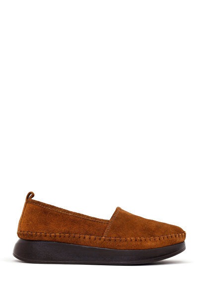 Derimod Women's Tan Thick Soled Suede Leather Comfort Loafer 26Afd334210
