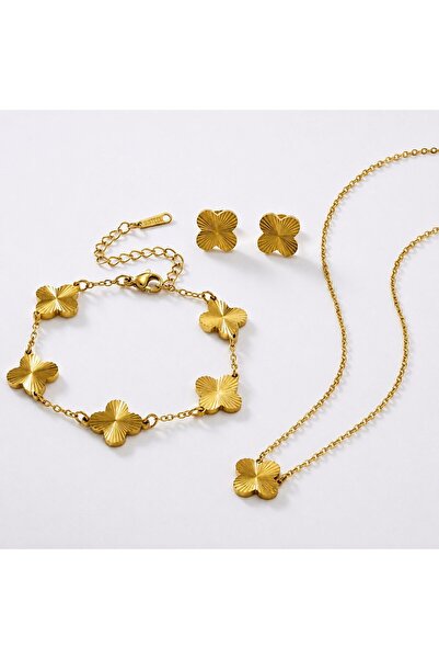 Nevara Luxury Gold-Plated Women's Jewelry Set - Elegant Clover Flower Design ...