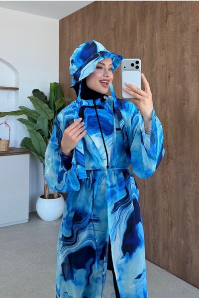 Şule Giyim Patterned Long Pareo Blue
