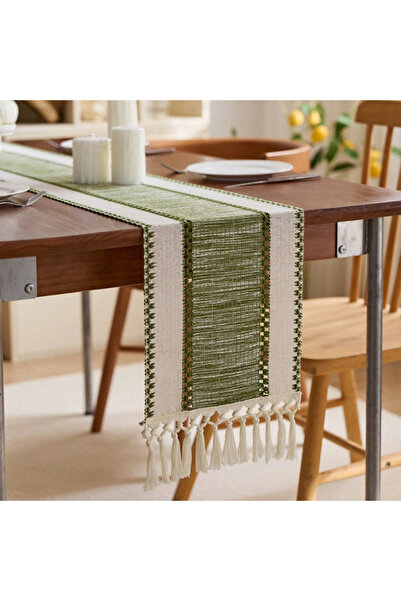 Choice27 30x220cm(4-6seats) green Nordic Boho Striped Green Table Runner - Ha...
