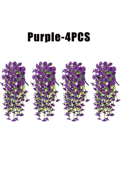 Choice3 4Pcs Purple Artificial Hanging Flowers Plants Faux Silk Purple Mornin...