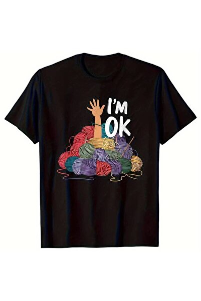 LİNA06 Men' ' Retro Yarn Needle "I'm Good" T-Shirt - Soft Breathable Round Ne...