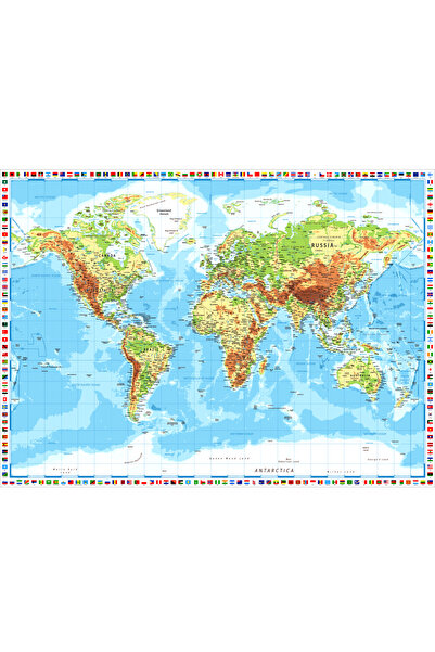 Brudo Harta Lumii Fizica BRUDO, Plansa Geografica cu Relief, PVC Flexibil Imp...