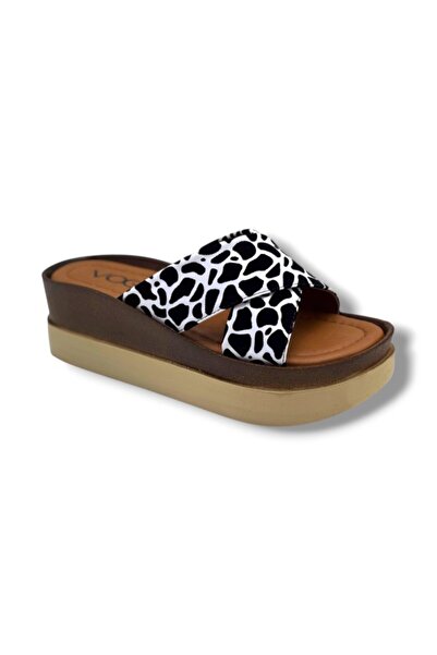 Voga 2500-293 White Leopard Patterned Anatomical Padded Sole Women's Slippers