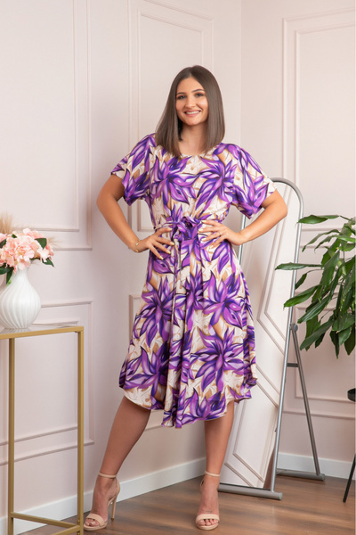 OEM Rochie eleganta Olive cu imprimeu exotic mov