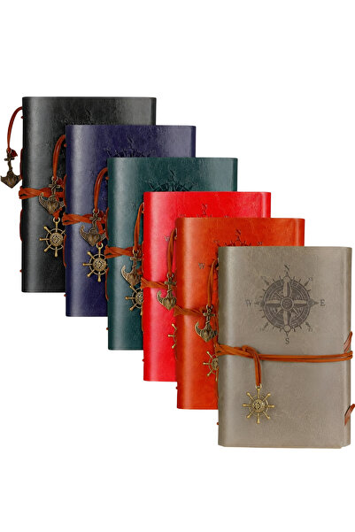 Wolawood Royal Luxury Collection 6'lı Vintage Deri Defter Seti Çapalı, Pusula...